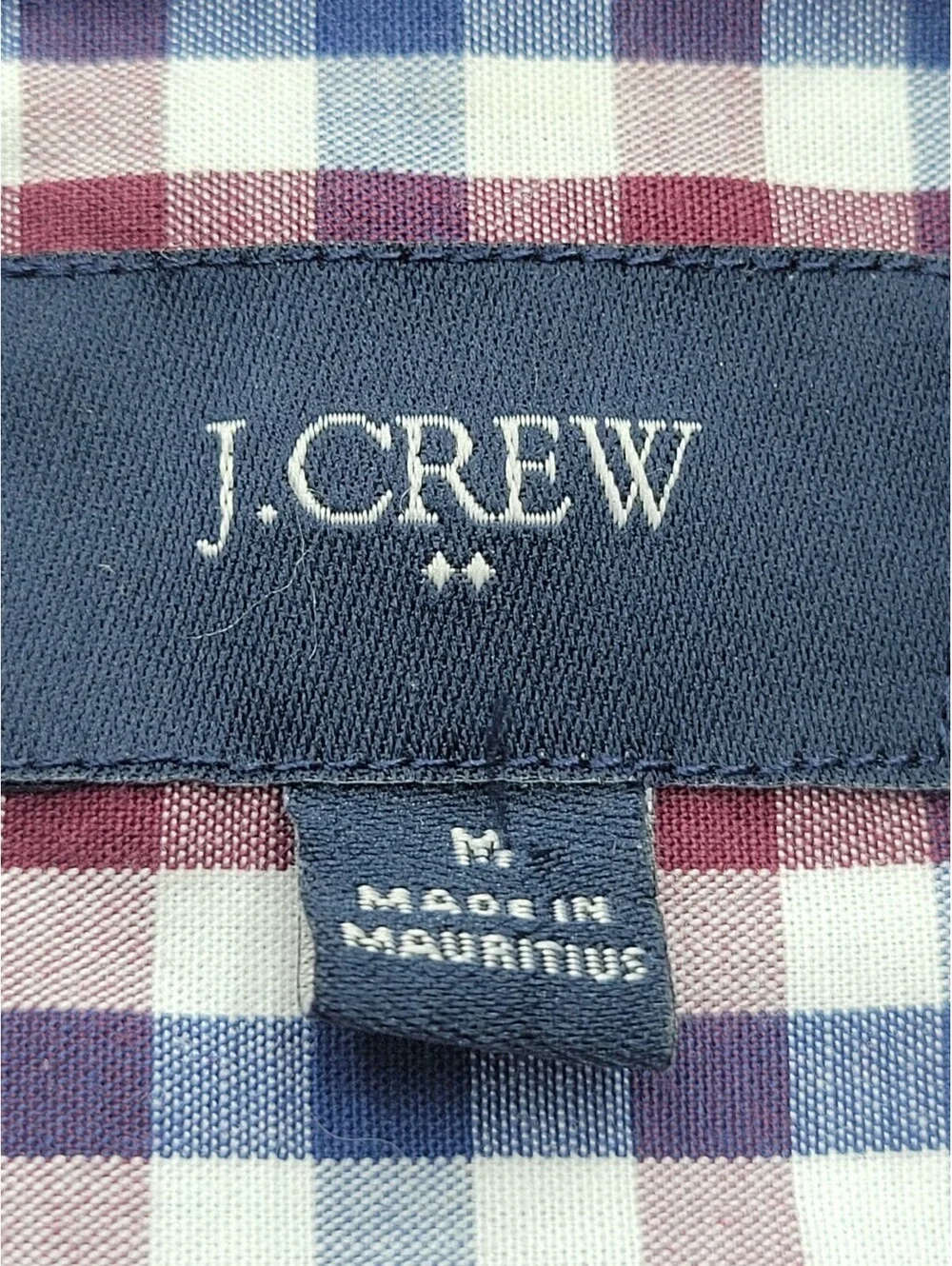 J Crew Men Button-Up Medium Red Blue Slim Checked 100% Cotton Mauritius Work